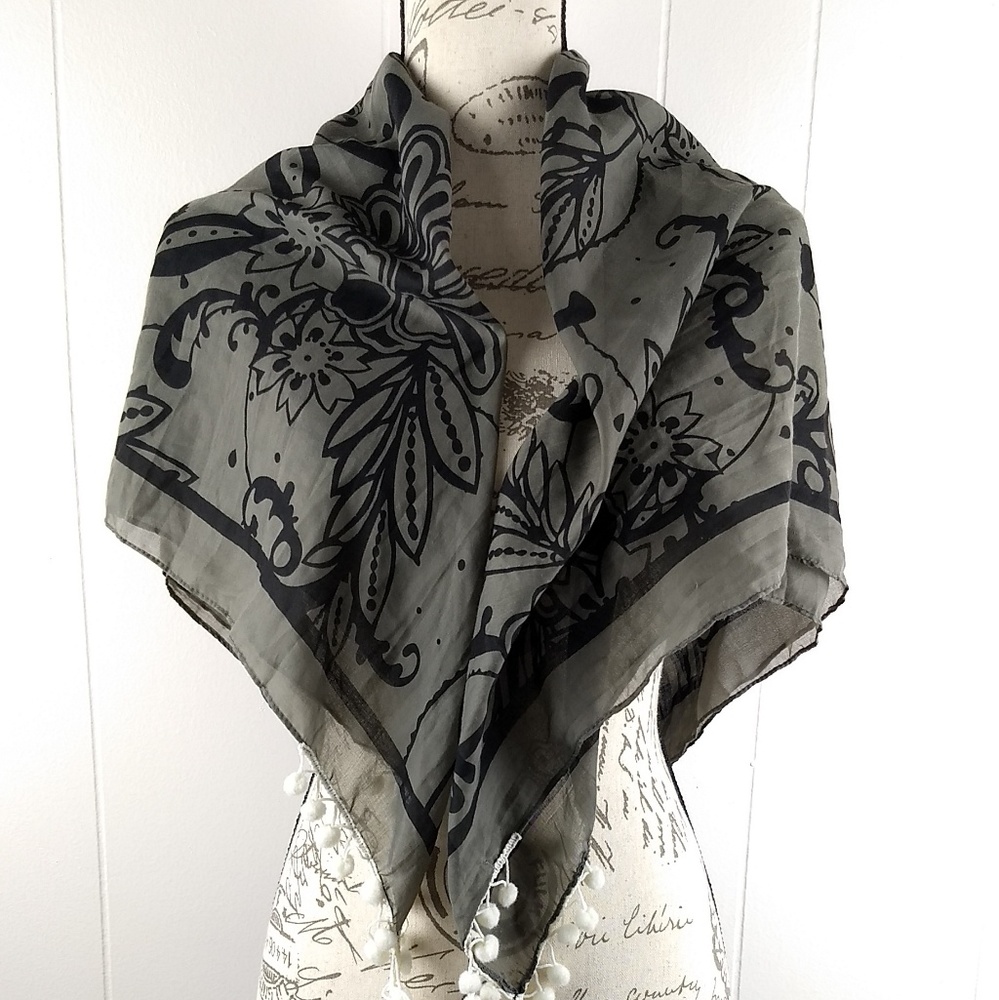 Michael Stars Scarf Shawl Wrap Pom 36x39" Boho